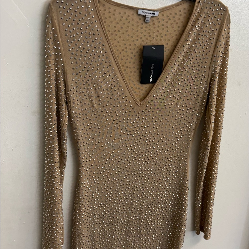 Fashion Nova Gold Long Sleeve Dress - Picture 3 of 3